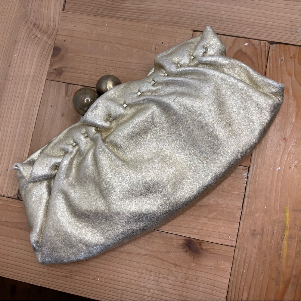 Arden B vintage Metallic Gold Ruched Clutch Purse inside zip pocket 12”x8.5”